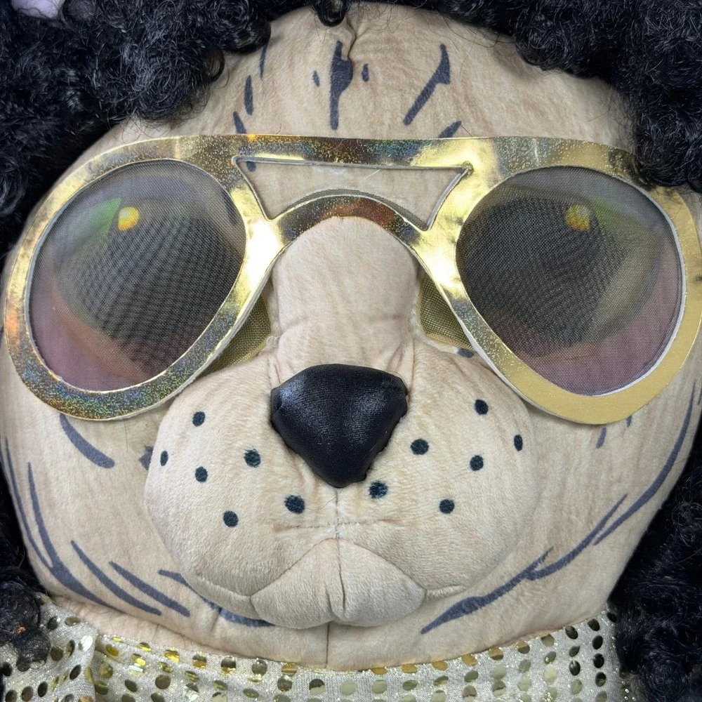 Vintage Kool Kitty Mascot Head Mask Elvis Rocker Cat Costume Gold Glasses